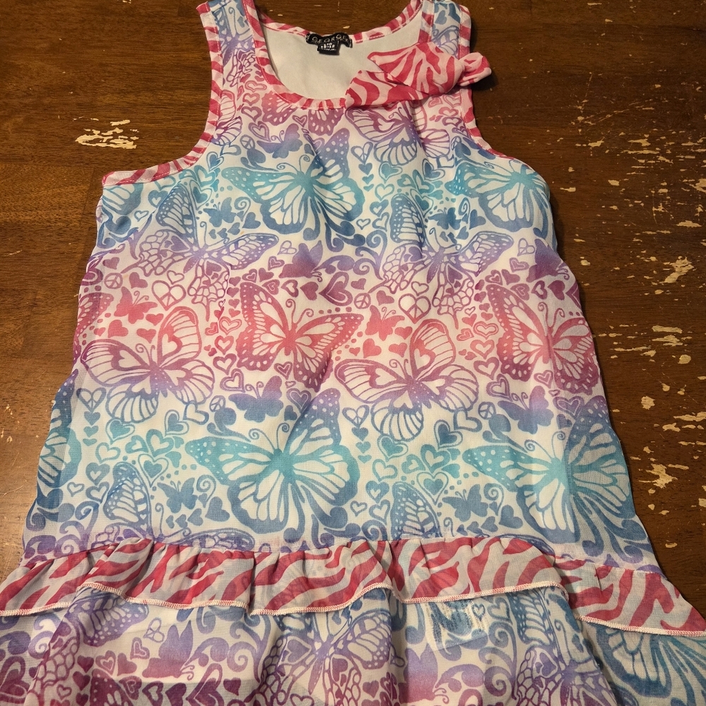 George Pink and Blue Butterfly Kids Tank Top